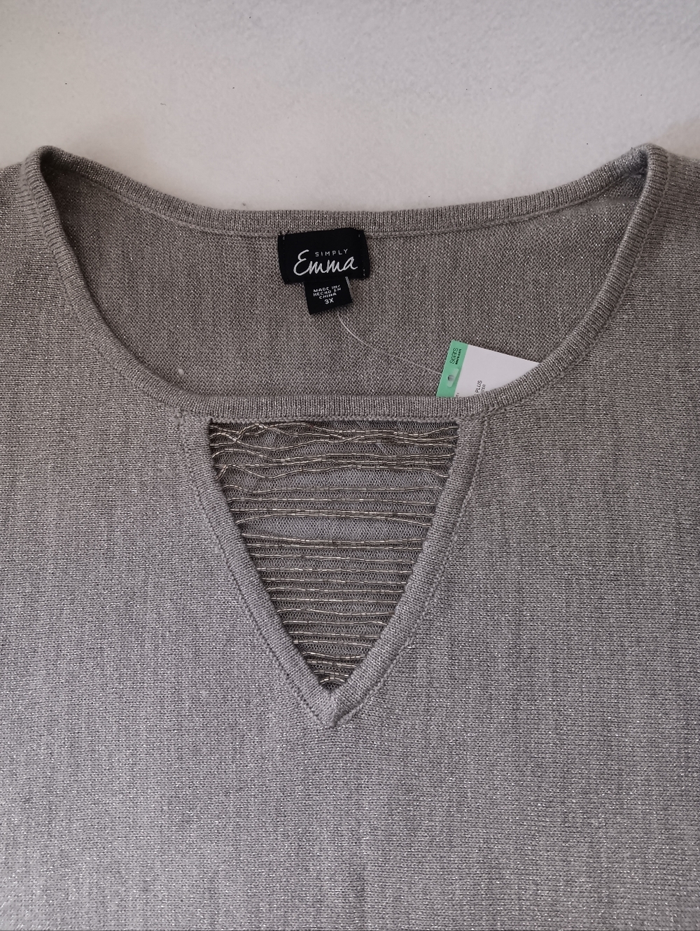 Simply Emma Gray Knit Top with Ladder Front Detail